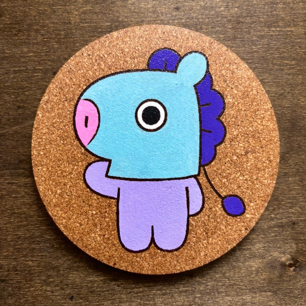 BTS BT21 Mang Laser Engraved Painted Cork Coaster